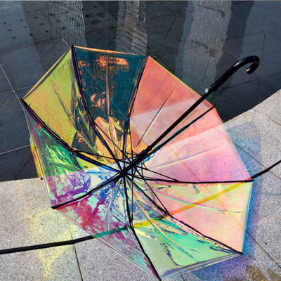 Creative Reflective Sun Parasol Shine Change Color Iridescent Beauty Colorful Gradient Laser Transparent Umbrella Clear