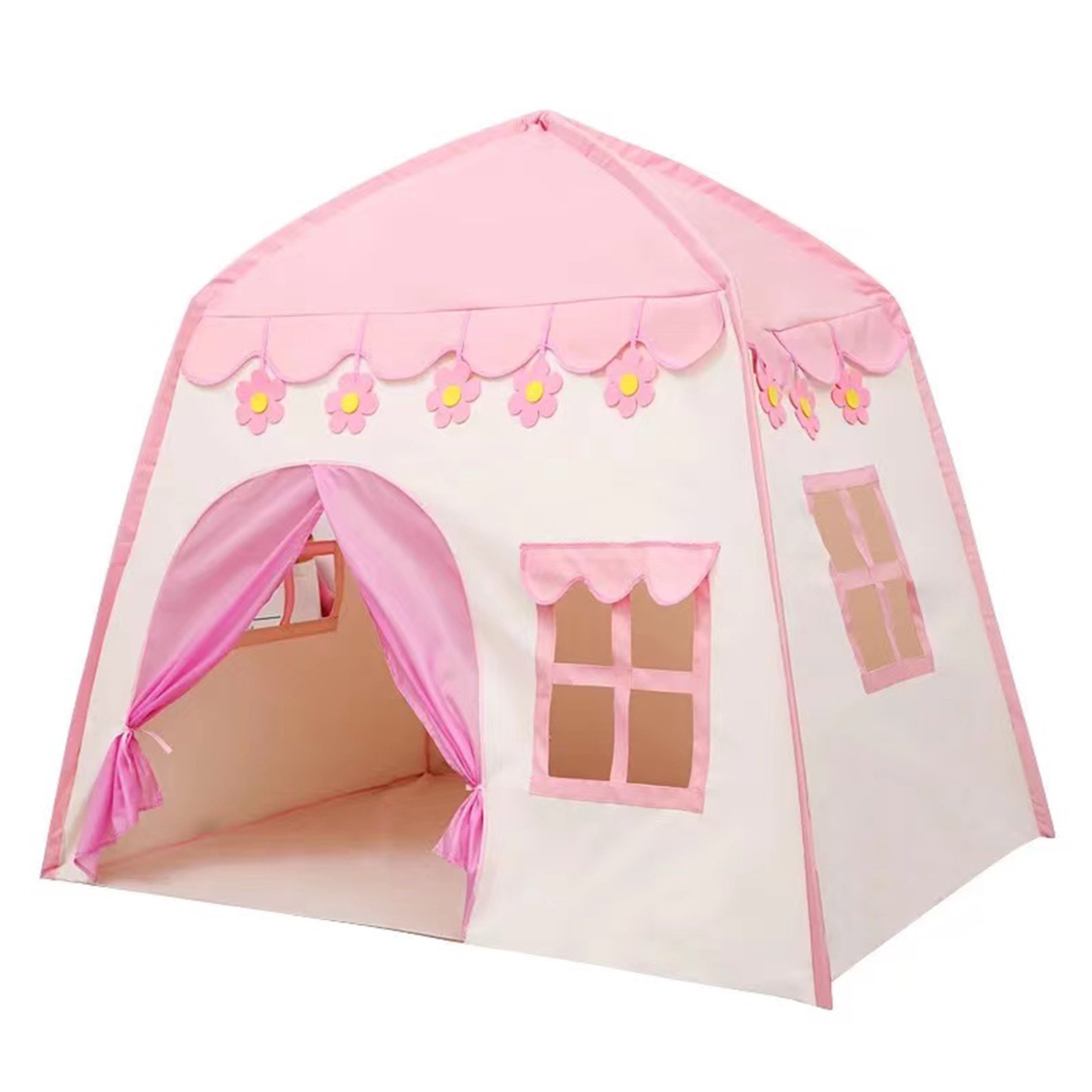 Fabric Foldable Tents with Cartoon Curtain Kids,Play Tents Children Indoor Yurt Indian Teepee Playhouse for Baby/