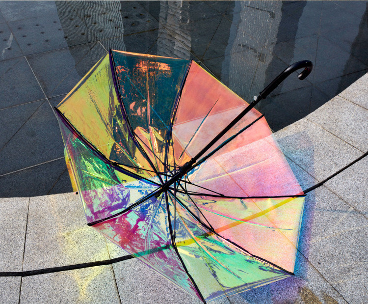 Creative Reflective Sun Parasol Shine Change Color Iridescent Beauty Colorful Gradient Laser Transparent Umbrella Clear