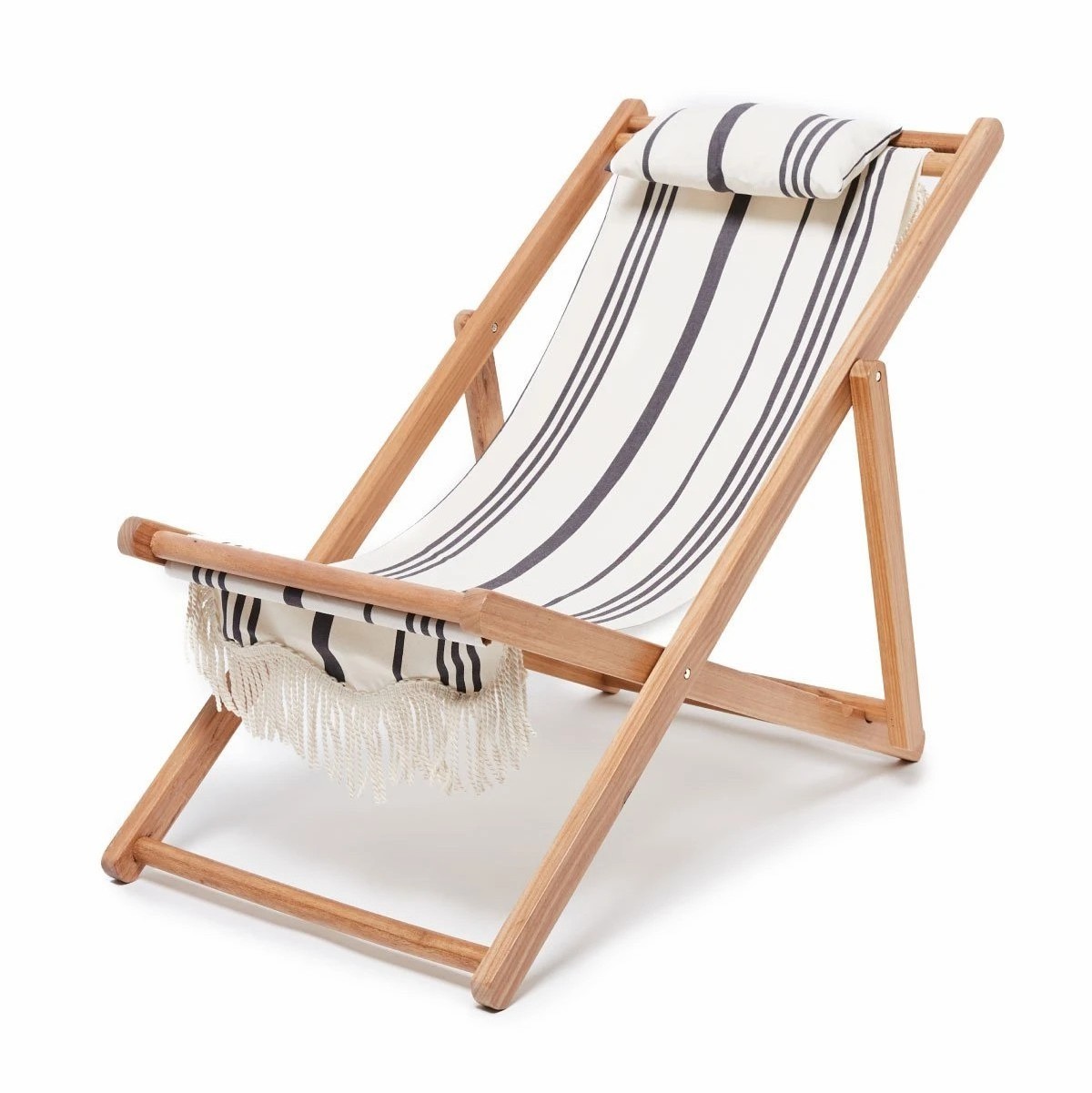 China Chair Supplier Folding Portable Canvas With Fringe Customized Printing OEM Wooden Beach Sling Chair