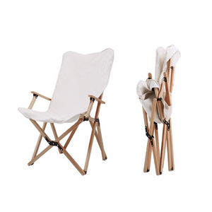 Customized Beach Chair Camping Folding Wood Chairs Beech Canvas Outdoor Furniture Contemporary Moon Chair Easy Foldable Outdoor