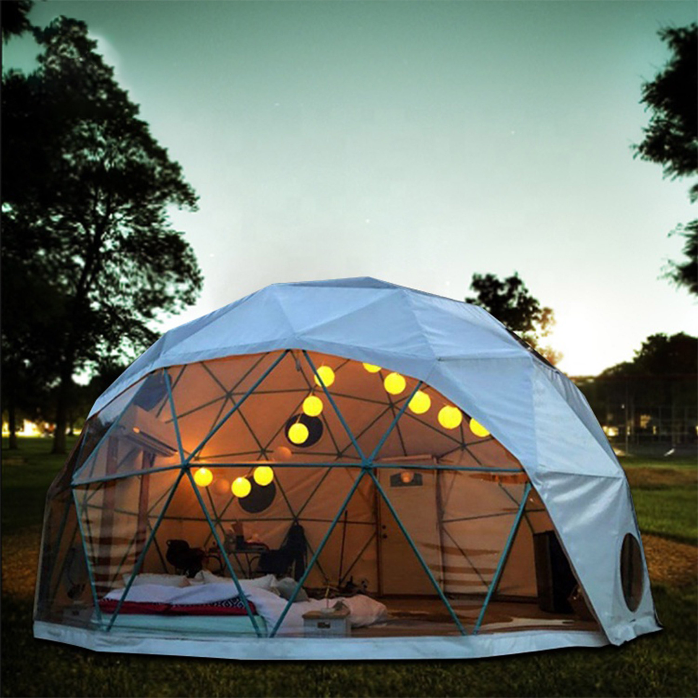 Safe and Comfortable Fireproof Canvas Igloo House Tent with an,All in One Bathroom for Family Camping/