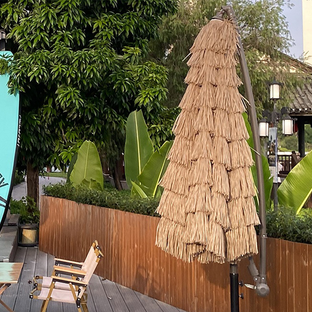 Custom Natural Color Outdoor Retro Palm Thatch,Roof Hawaii Pp Straw Grass Hula Sun Beach Parasols Thatched Umbrellas/