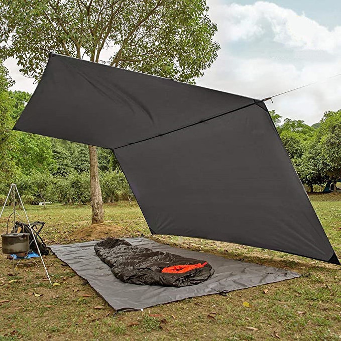 Camping  Shelter Awning UV-proof Beach Shade Hammock Rain Fly Tent Tarp with 2 Aluminum Poles