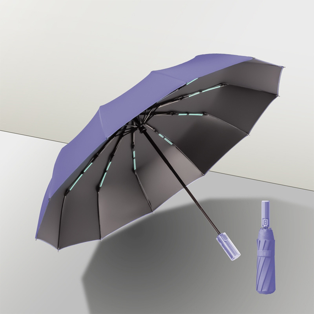 Folding Automatic Rubber Paint,With Flashlight Handle Reverse Natural Light Business Simple Umbrellas/