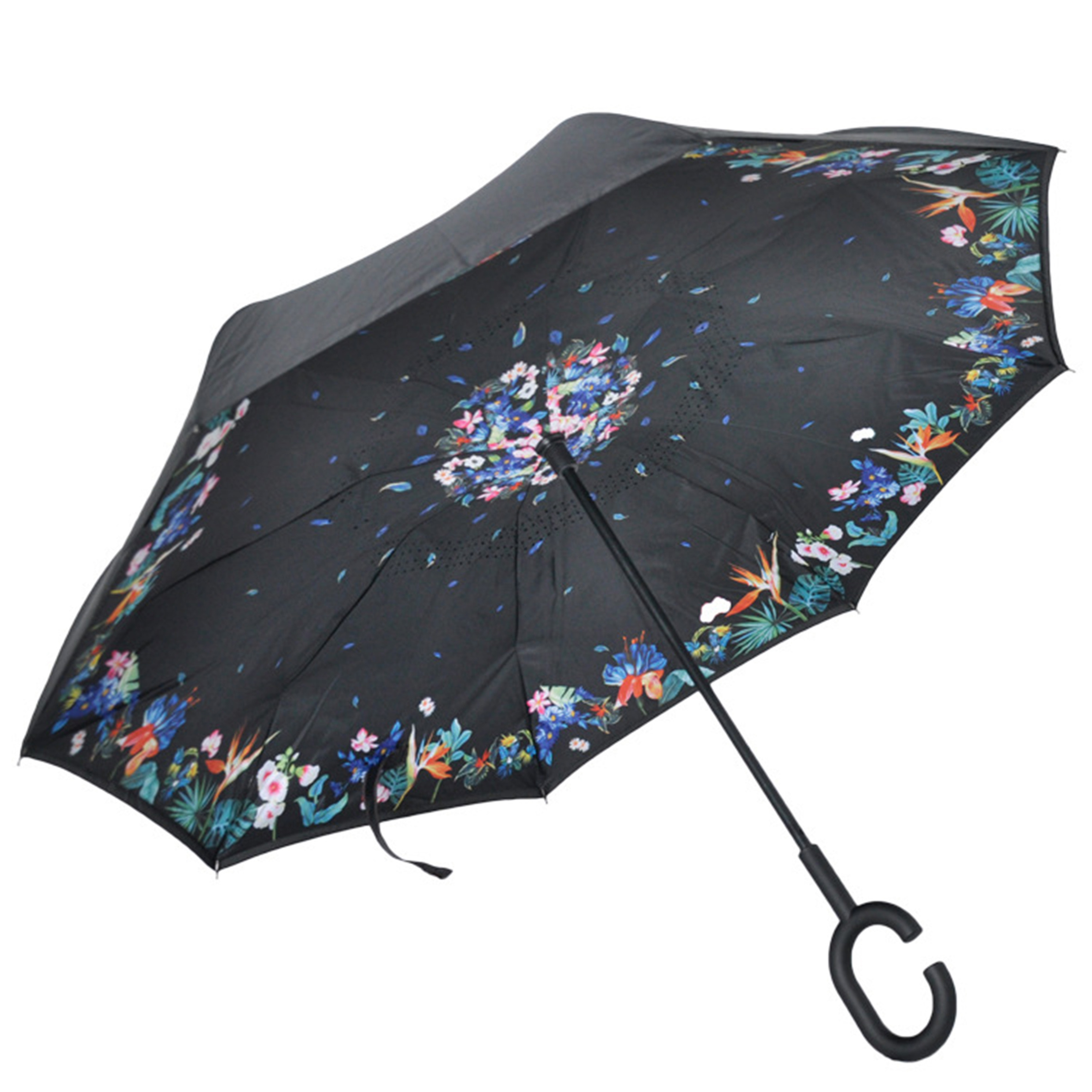 In Stock Custom Double Layer Manual Inside Out,C Shape Handle Inverted Reverse Umbrellas With logo prints/