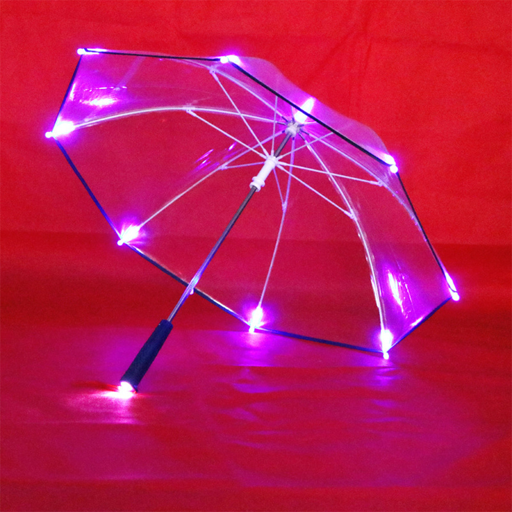 LED Safety Warning Lights Outdoor Umbrellas 4 Colors,Flashing Long Handle Night Umbrellas With Flashlight/