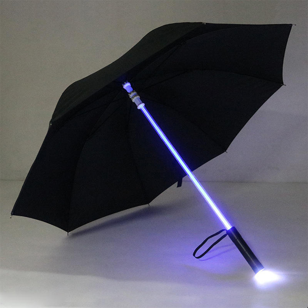 LED Safety Warning Lights Outdoor Umbrellas 7 Colors,flashing Long Handle Night Umbrellas Flashlight Umbrellas/ Camping Plastic