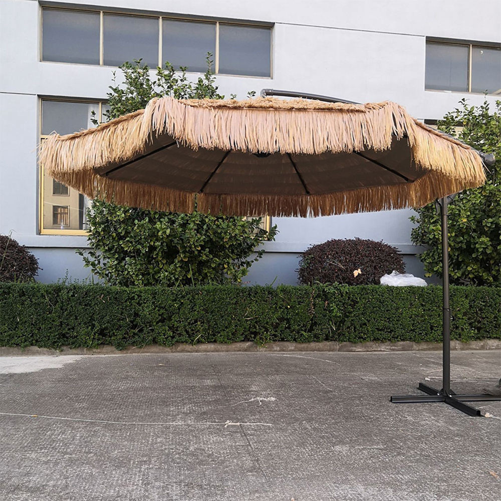 Crank Open System 82 Feet Beach Umbrellas,Thatched Hula Umbrellas Straw Parasol Umbrellas in Natural Retro Style/