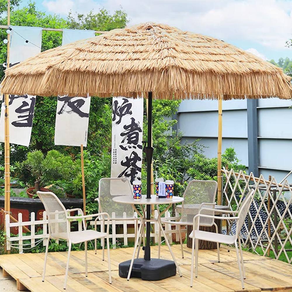 180CM 6FT Round Hawaii Tropical Synthetic Thatch,tiki Tilt Straw Raffia Beach Umbrellas with Wood Customized OEM ODM Modern