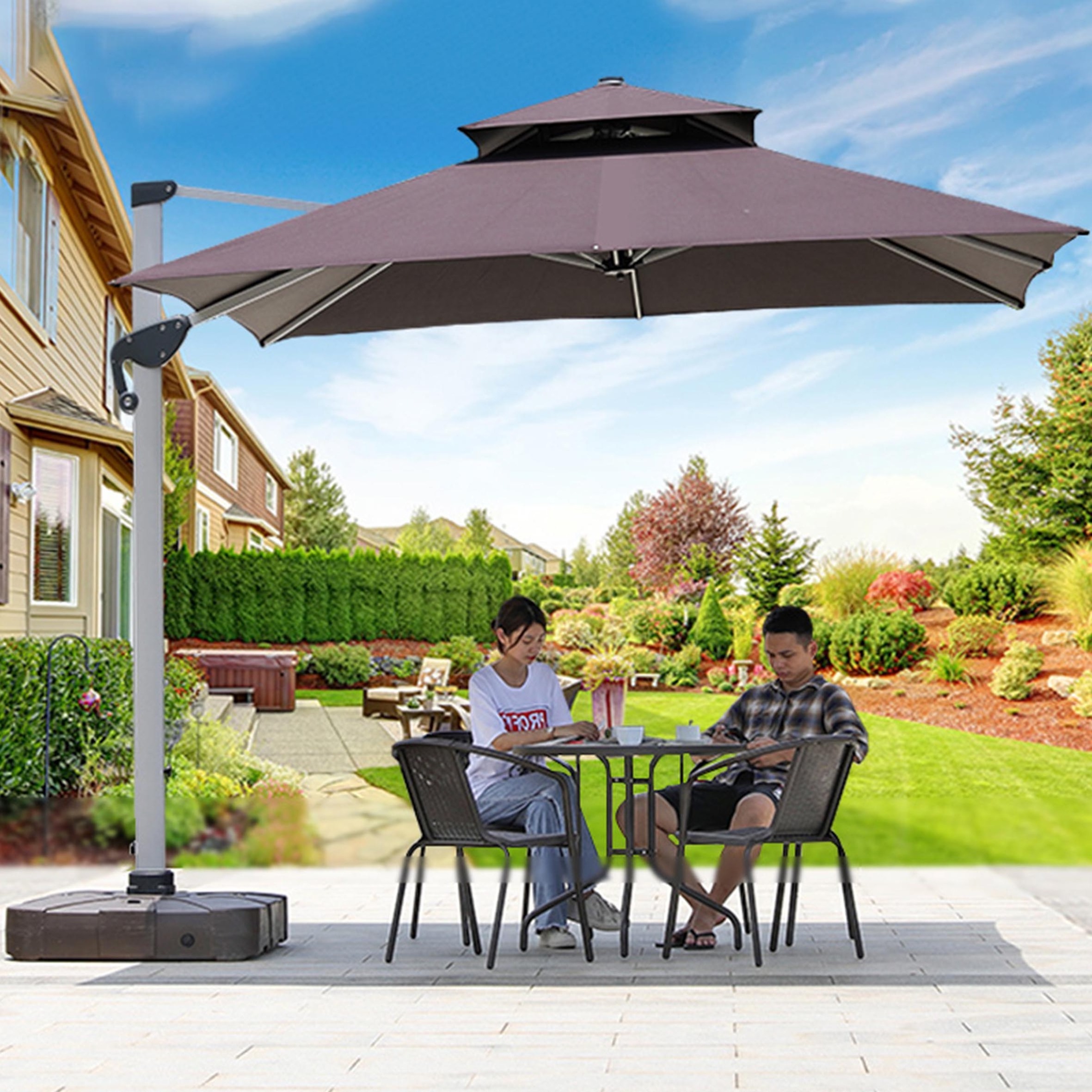 New Life Style Garden Pole 4842x12 Mm Cantilever Umbrella 8 Ribs Sun Umbrella for Outdoor Waterproof Polyester Modern 10ft