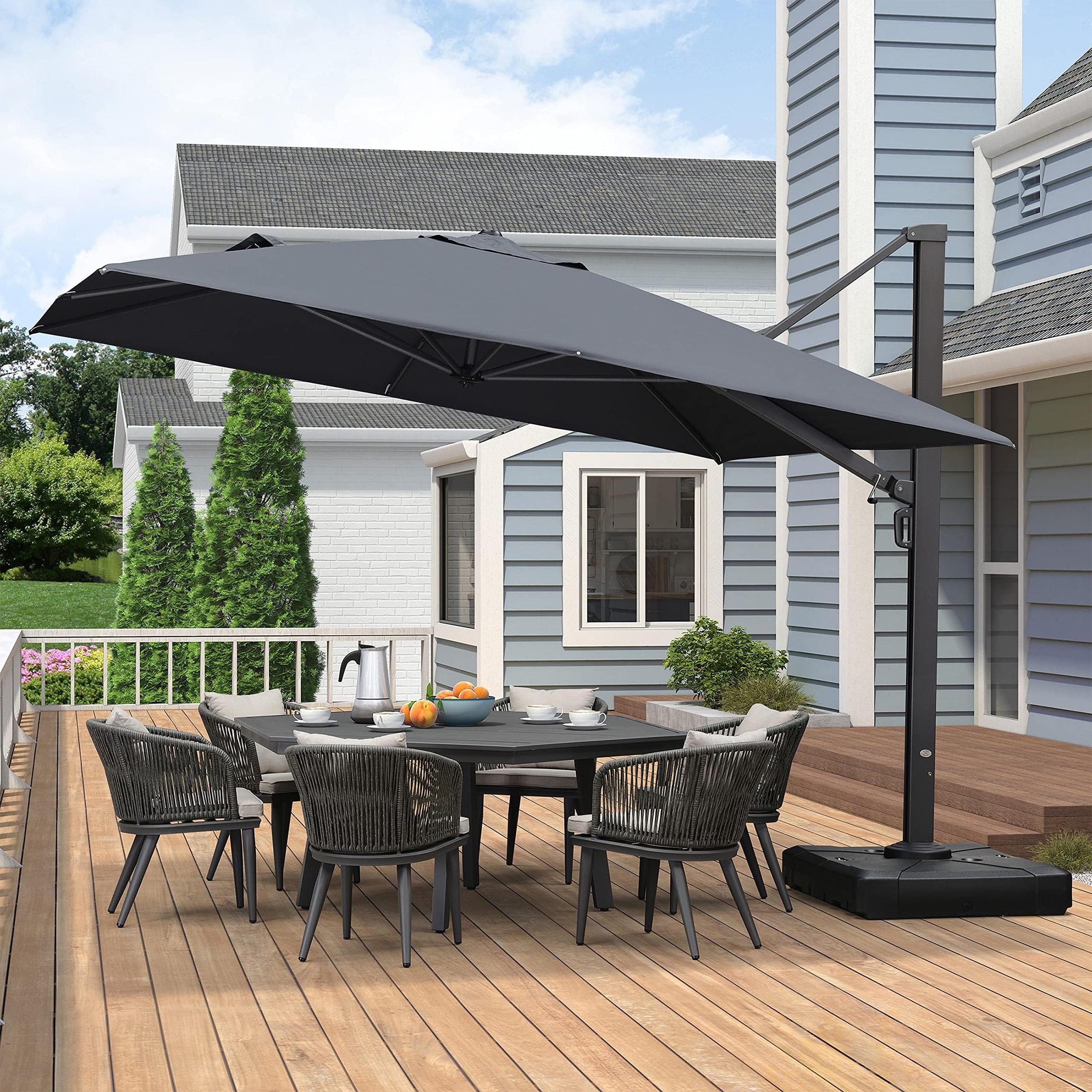 15ft Outdoor Market Extra Large Umbrella CommercialParasol Double-Sided Patio Umbrella with Crank Handle for Garden