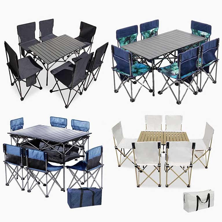 Easy Carry Handle Height Adjustable Craft Aluminium Camping Utility,Folding Table Picnic Table Set With Umbrella Hole/