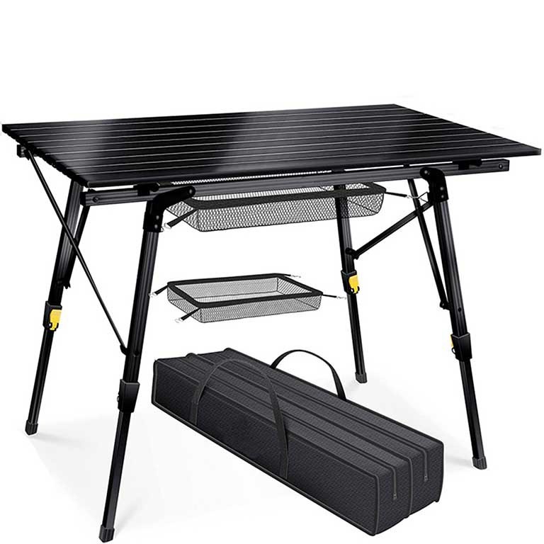 Easy Carry Handle Height Adjustable Craft Aluminium Camping Utility,Folding Table Picnic Table Set With Umbrella Hole/