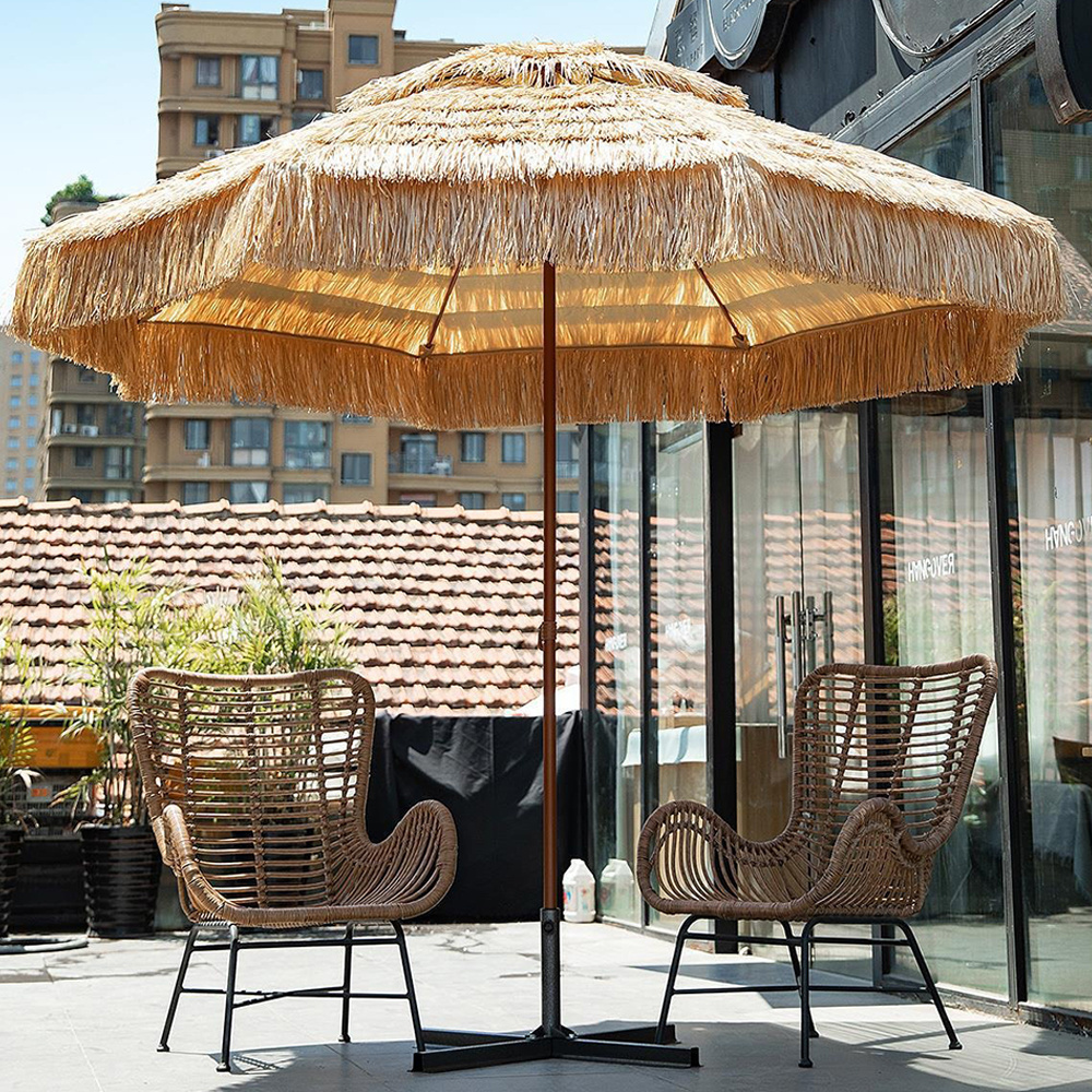 10ft Thatched Patio Umbrellas with Tilt 40,built in LED lights 2 Tier Hawaiian Style Beach Patio Umbrellas/