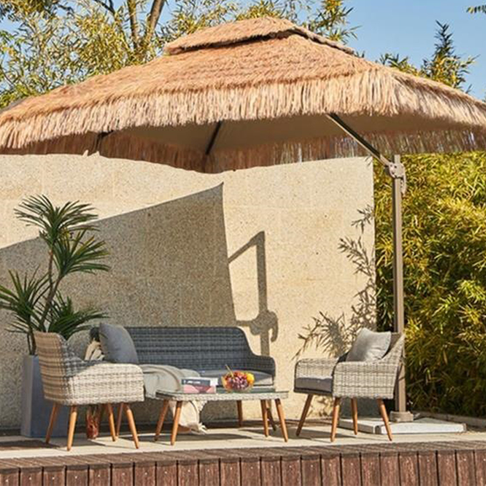 10ft Thatched Patio Umbrellas with Tilt 40,built in LED lights 2 Tier Hawaiian Style Beach Patio Umbrellas/