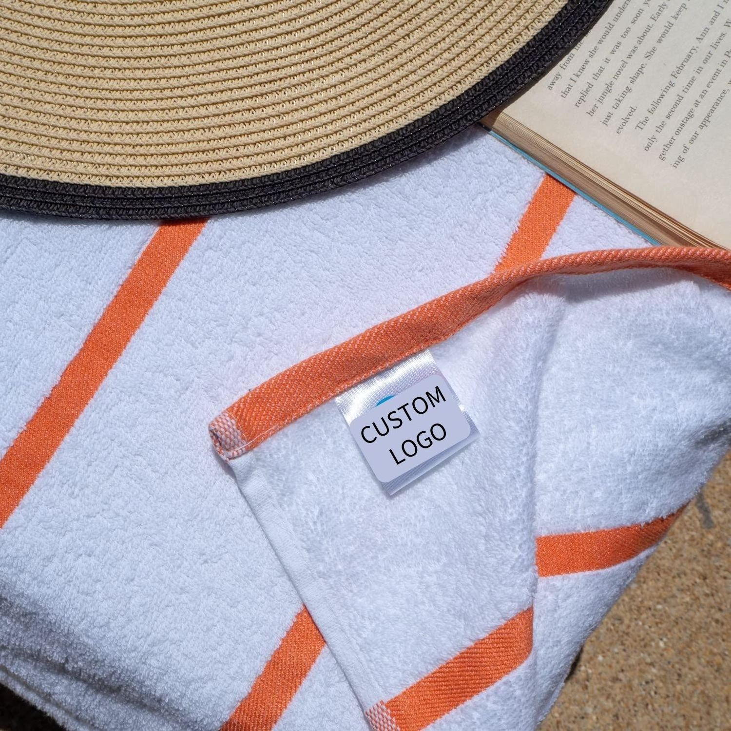 Custom Cabana Stripe 100% Cotton Terry Beach Towel Lounge Pool Chair Covers Towels with Hood