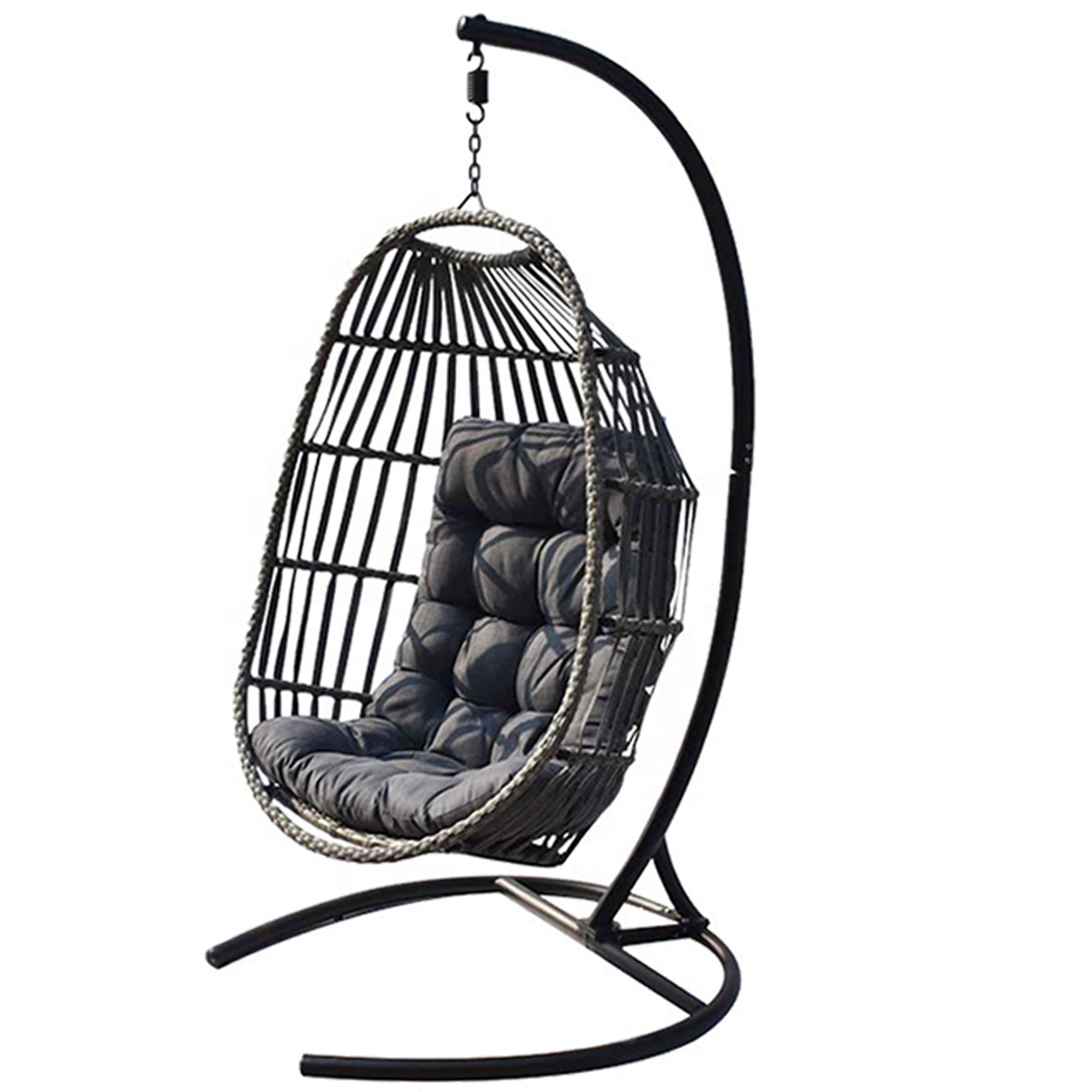 Outdoor Indoor Living Room Single Basket Wicker Rattan Teardrop Garden Patio,Hanging Egg Shaped Swing Chairs with Stand/