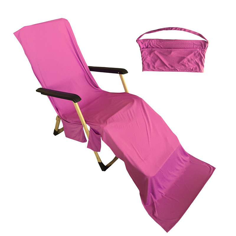 Factory Hot Selling Beach Chair Cover with Side Pockets Microfiber Chaise Lounge  Towel  for  Bathing