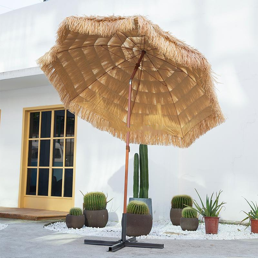 Custom Natural Color Outdoor Retro Palm Thatch,Roof Hawaii Pp Straw Grass Hula Sun Beach Parasols Thatched Umbrellas/