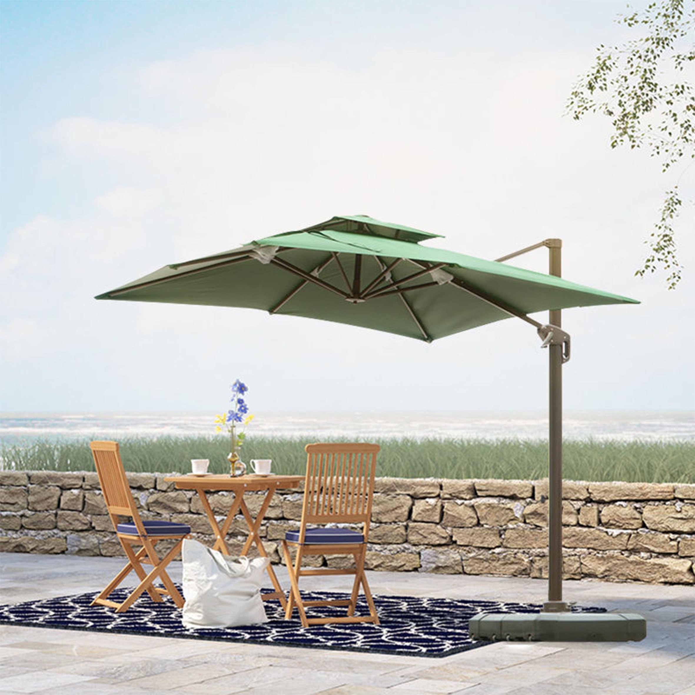 15 ft Double Sided Patio Umbrella Dining Table Outdoor Market Umbrella with Base Stand