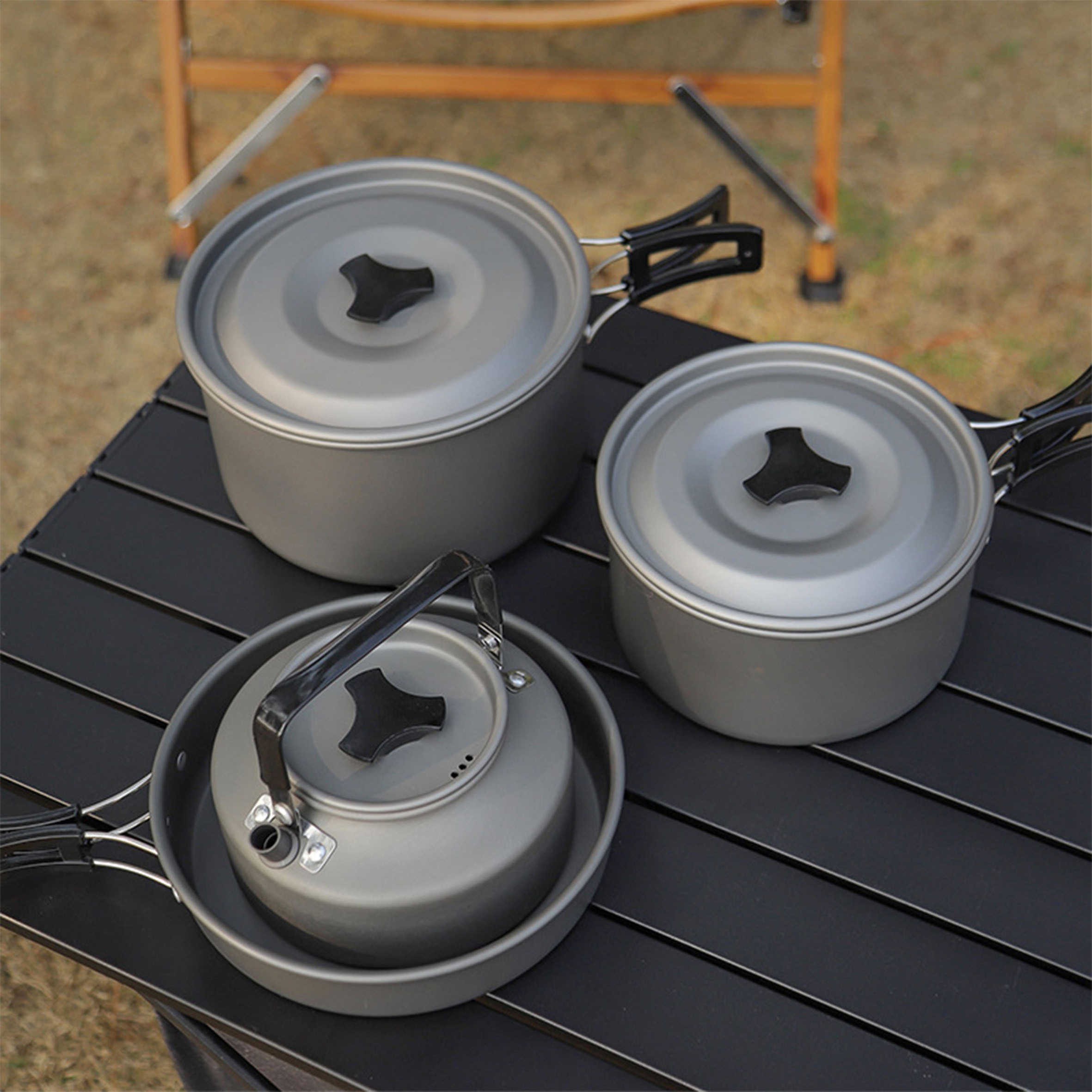 Camping Cookware Kit Outdoor Aluminum Cooking Set Water Kettle,Pan Pot Travelling Hiking Picnic BBQ Tableware Equipment/