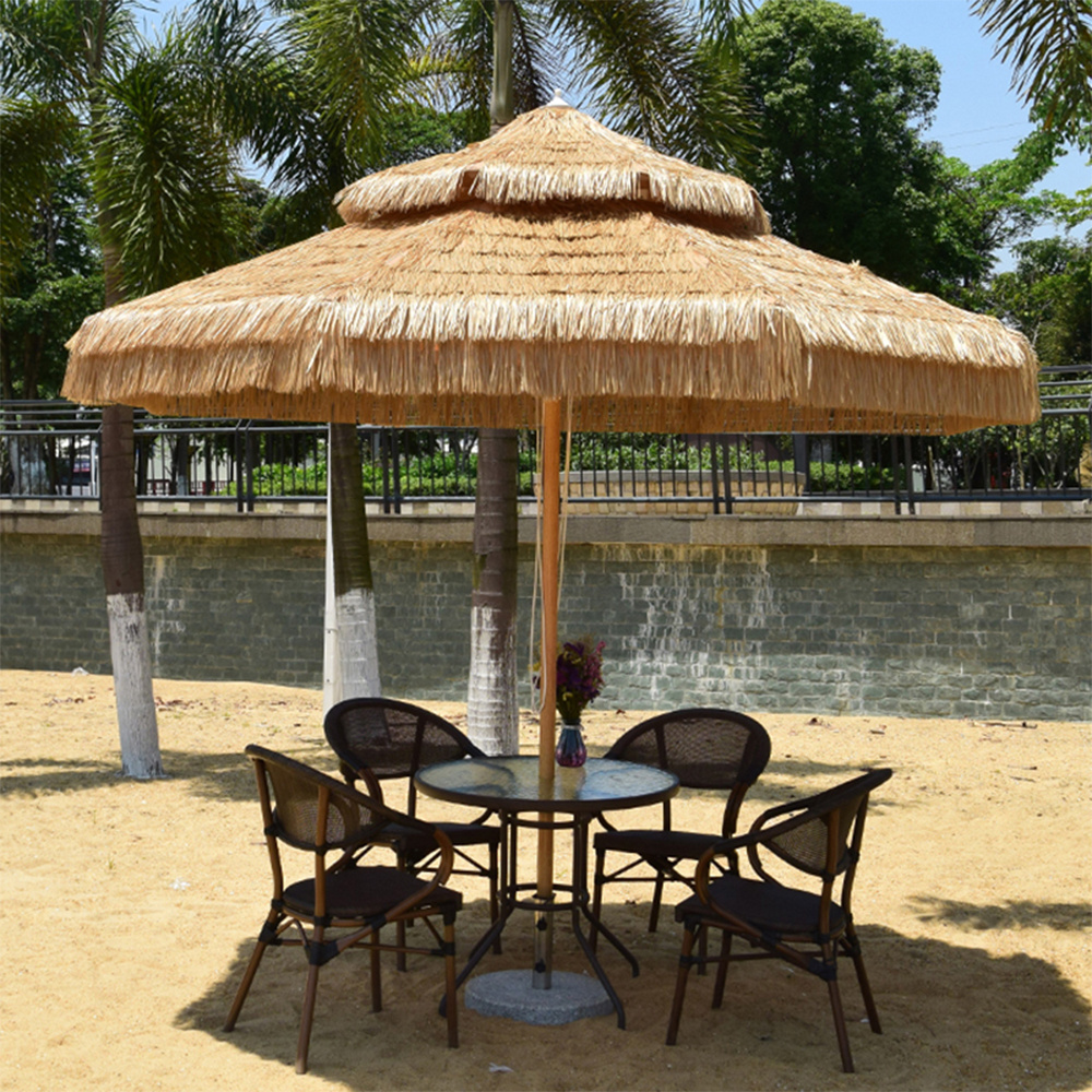 180CM 6FT Round Hawaii Tropical Synthetic Thatch,Tilt Straw Raffia Beach Umbrellas with Wood Painted Effect Pole UV 30/