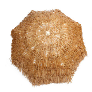 180CM 6FT Round Hawaii Tropical Synthetic Thatch,Tilt Straw Raffia Beach Umbrellas with Wood Painted Effect Pole UV 30/