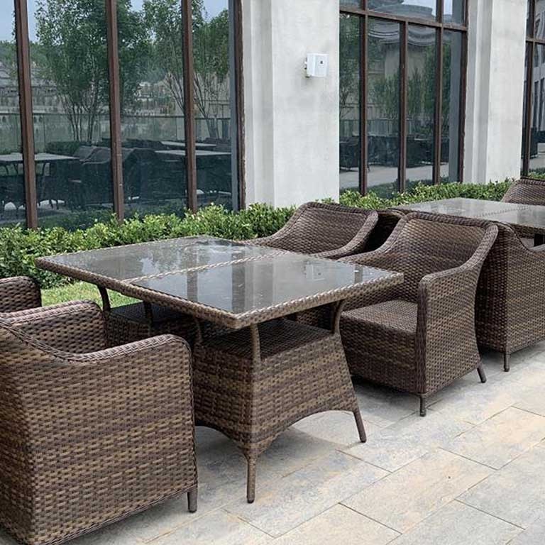 modern outdoor aluminum coffee shop 6 chairs wooden dinning,table and chair set for cafes and restaurants/