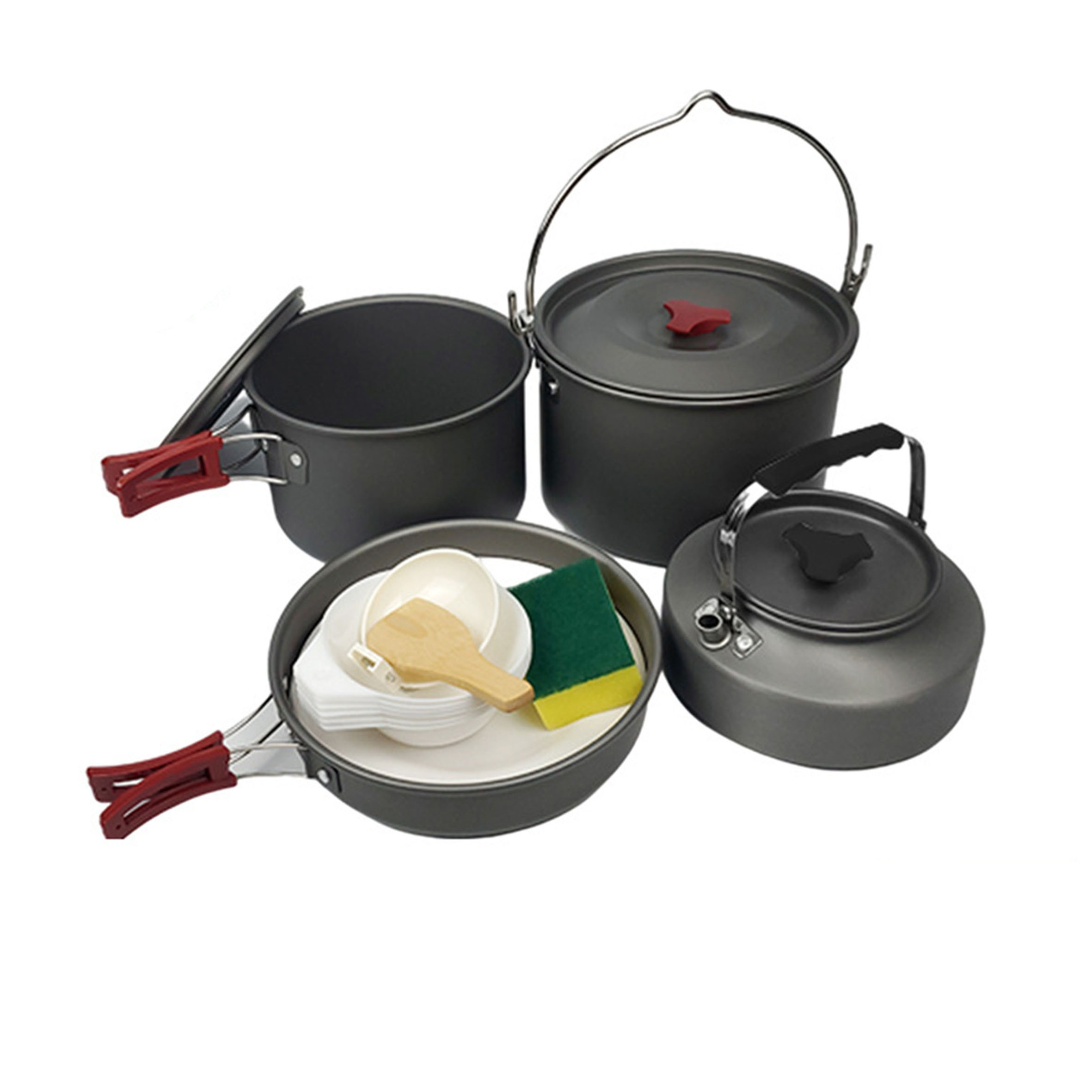 Outdoor Camp Cookwar Enamel Kitchen Tools With Stove Cooking Pots,Large Utensils Cast Iron Outside Camping Set Cookware/