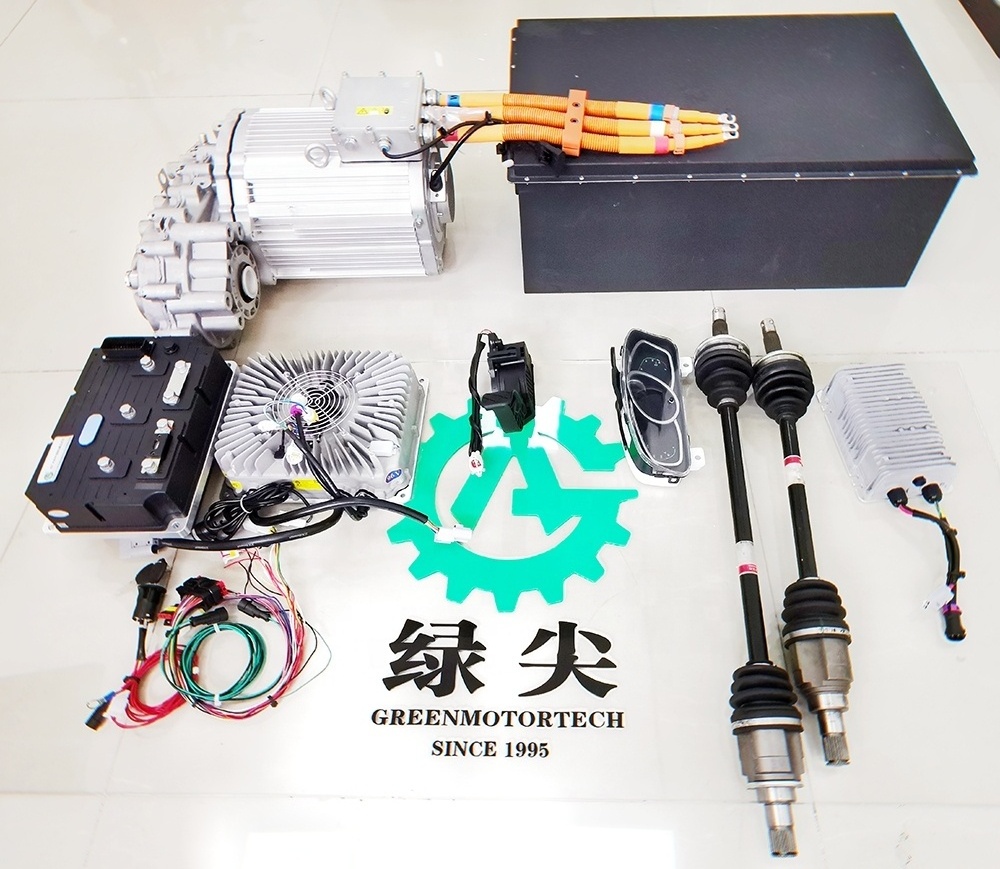 Front drive system for electric vehicles, electric car conversion kit with electric motor