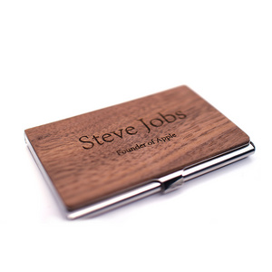 Creative Best Gift Customized Name or logo Square Card Case Box Credit ID Stainless Steel Wooden Business Card Holder