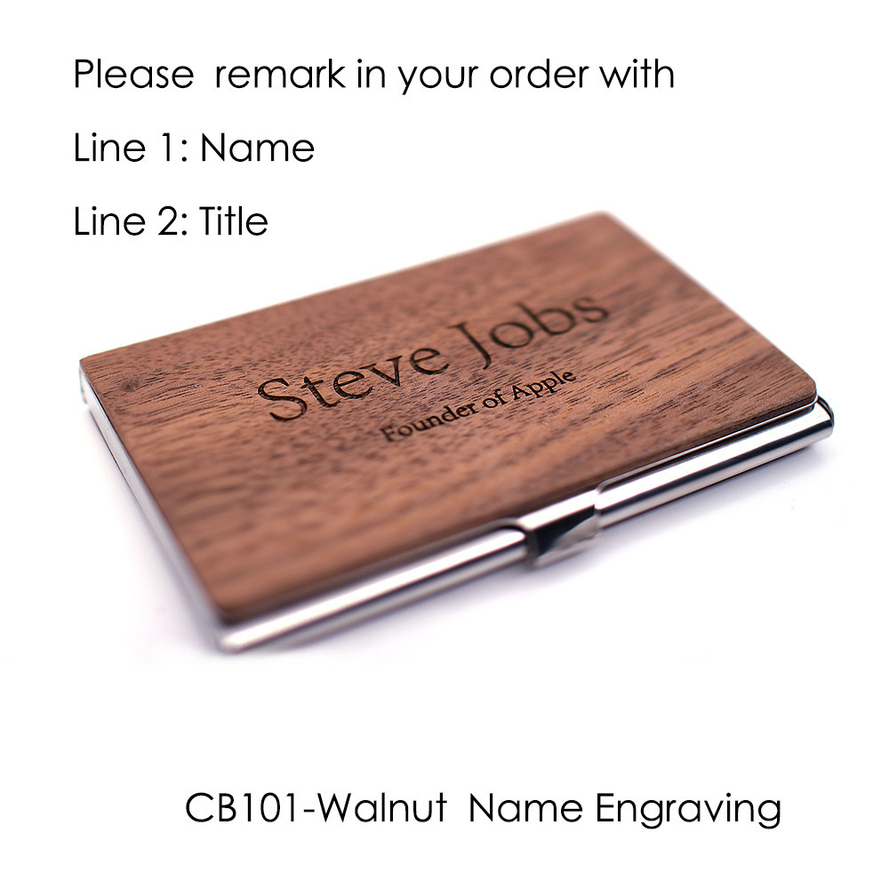 Creative Best Gift Customized Name or logo Square Card Case Box Credit ID Stainless Steel Wooden Business Card Holder