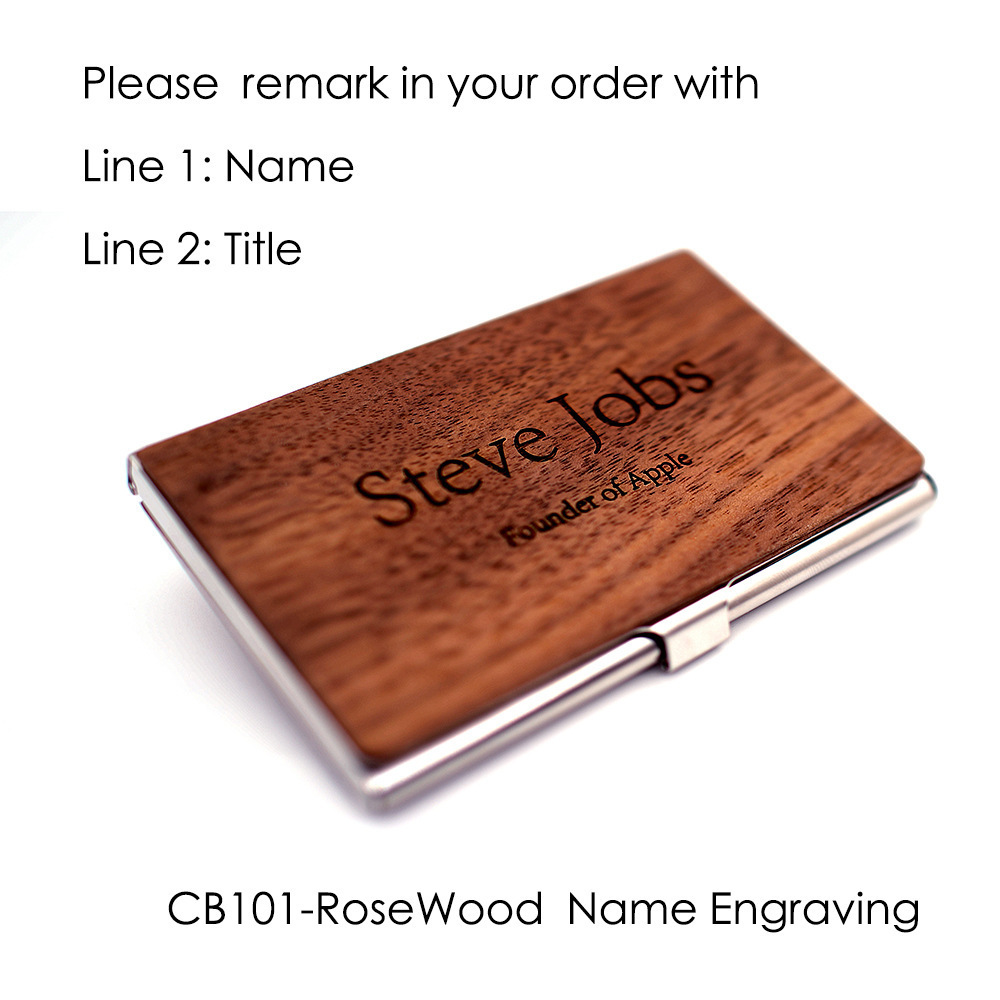 Creative Best Gift Customized Name or logo Square Card Case Box Credit ID Stainless Steel Wooden Business Card Holder