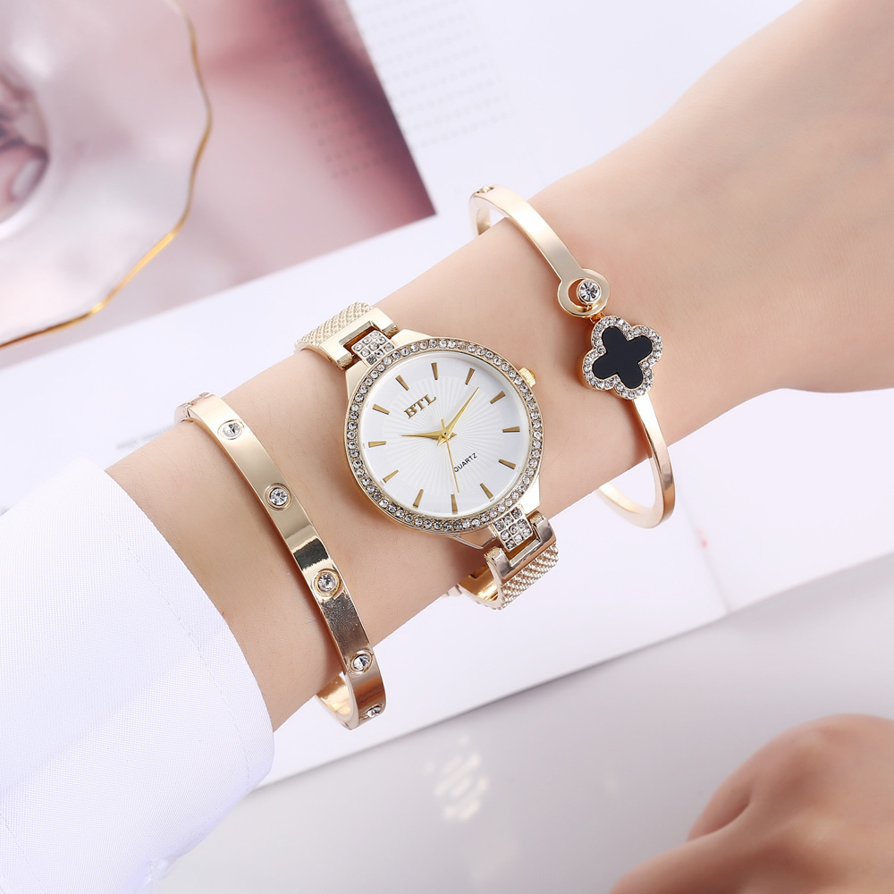 Cheap Wholesale Womens Watch Gifts Set with Bracelet Rose Gold Bangles For Lady Fashion Jewelry Steel Bracelet