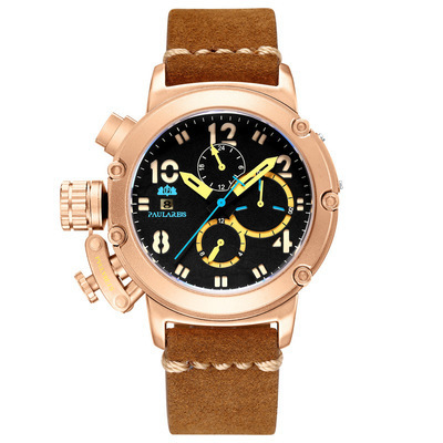 Paulareis Self Wind Mechanical Genuine Leather Multifunction Date Month Luminous Limited Rose Gold Bronze Men Automatic Watch