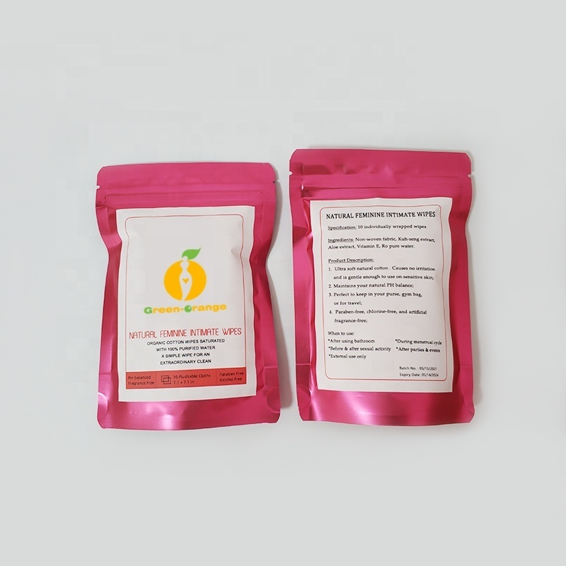 private label Natural ingredients Individually Wrapped Feminine yoni sex wipes for vagina