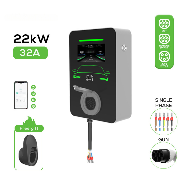 7KW Home Wall-Mounted Electric Vehicle Charger 22KW AC Output Power with RFID Card wallmounted ev charger