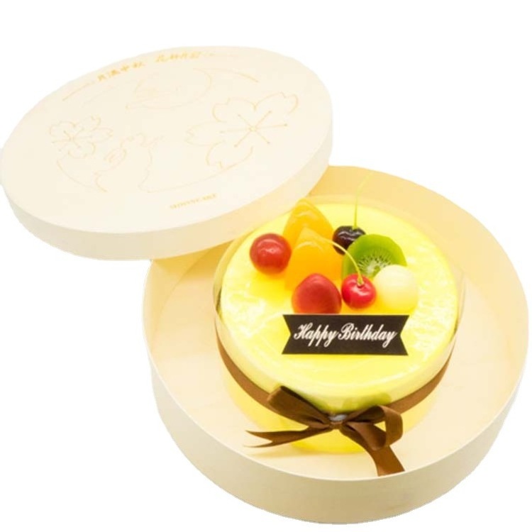 Tea Baking Dessert Cake Crafts Cheese Packaging Box Poplar Wood Hot Stamping Logo Printing Round Wooden Box