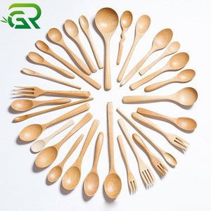 Beech wooden fork long handle dessert fruit household flatware season baby kid wood spoon with custom logo