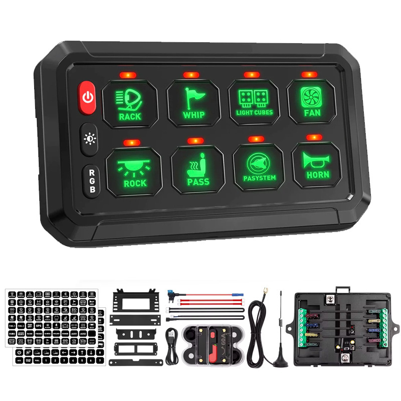 Greenshuo Automotive Marine 12V Rocker Switch 24v RGB Wireless Switch Panel 8Gang