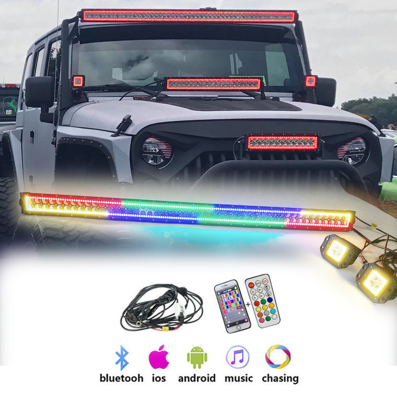 Wholesale Set 12v RGB Chasing LED Light Bar and RGB Work Light Led Pod Bluetooth APP Control for Truck Jeep 4x4