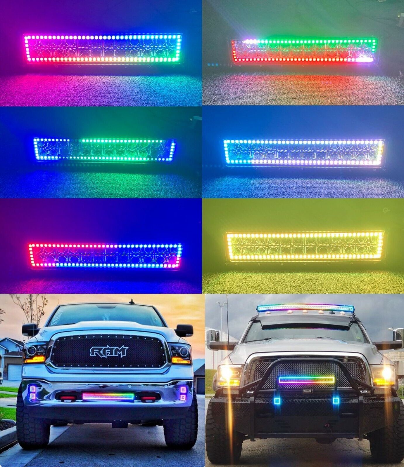 Wholesale Set 12v RGB Chasing LED Light Bar and RGB Work Light Led Pod Bluetooth APP Control for Truck Jeep 4x4