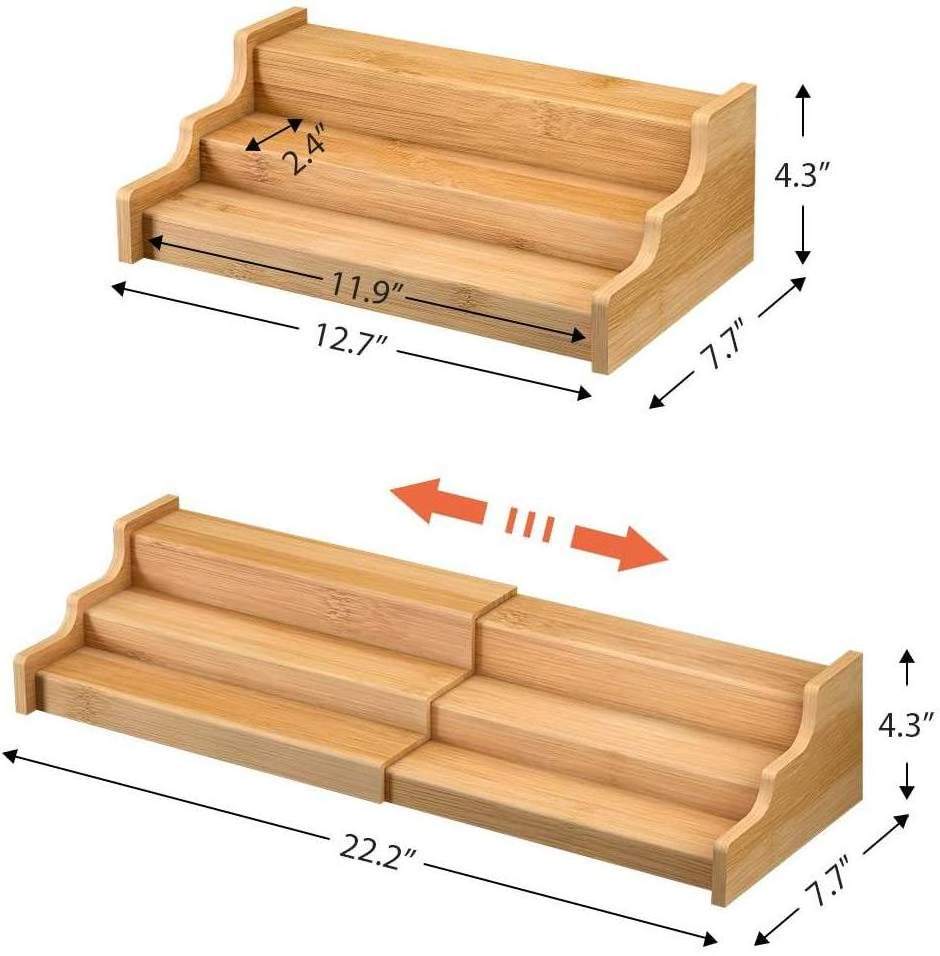 GREENSIDE High Quality Kitchen Cabinet Organizer 3 Tier Bamboo Expandable Display Shelf