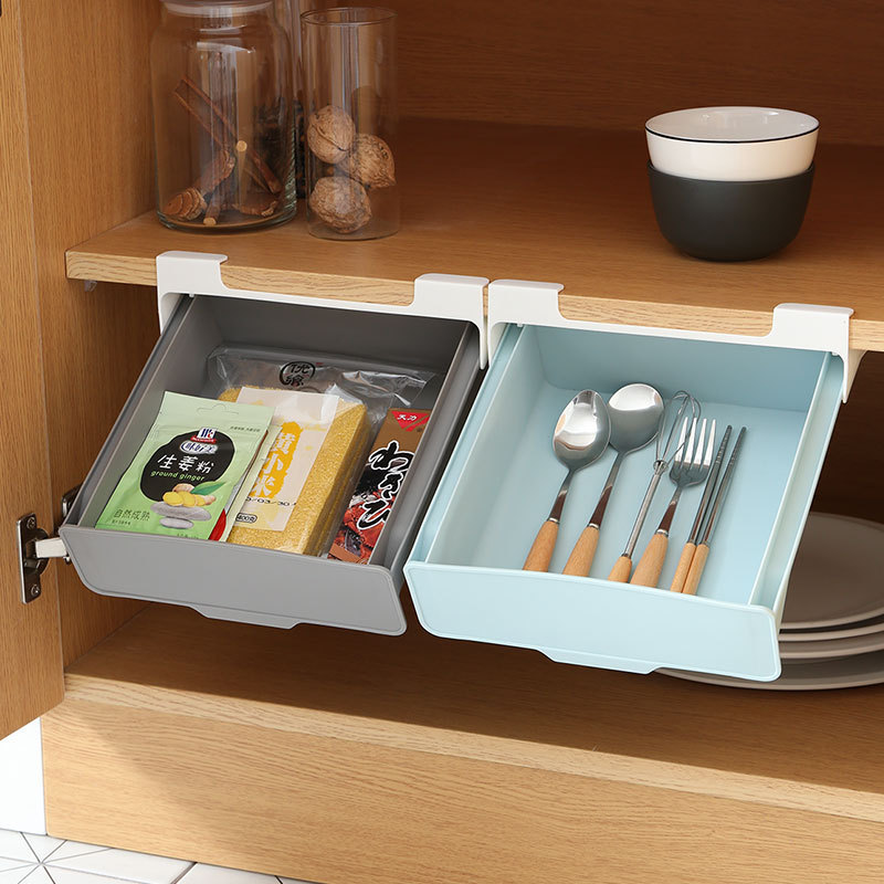 GREENSIDE New Under Shelf Wall Mounted Kitchen Organizer Spice Storage Rack Drawer Spice Organizer