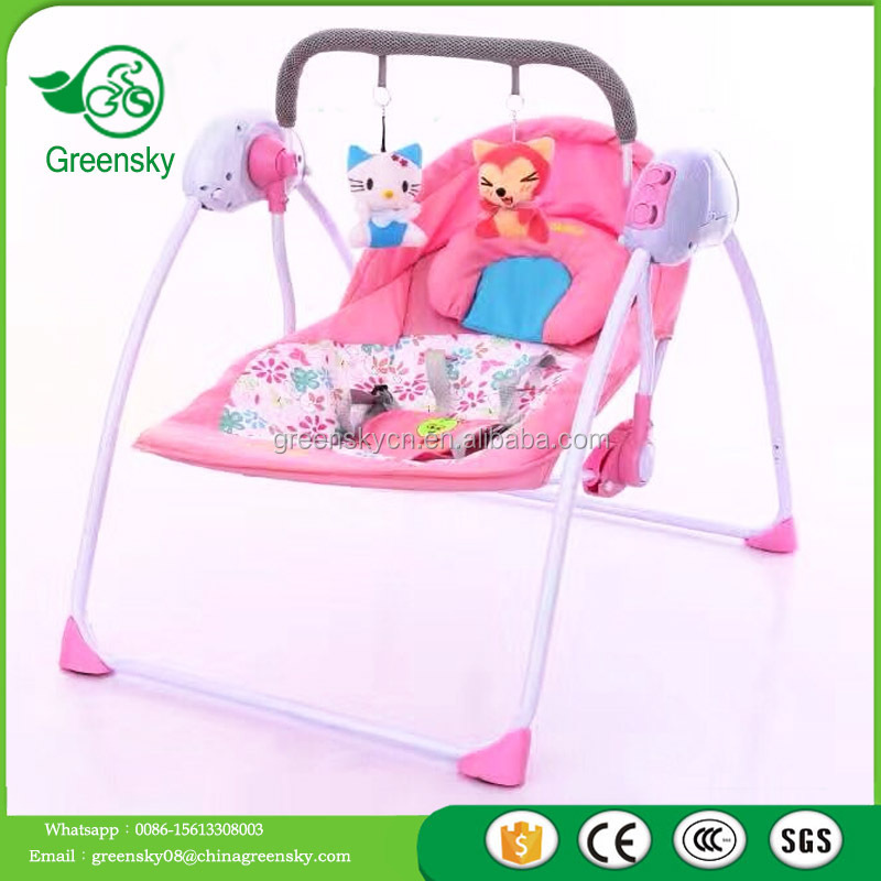 2017 greensky Baby furniture Electric Infant cradle swing crib folding RC baby rocker vibration sleeping bed with Canopy