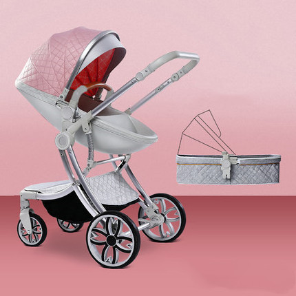 Luxury Baby Stroller 3 in 1 Fashion Eggshell Baby Carriage European Pram Suit for Lying and Seat Four Wheels Stroller