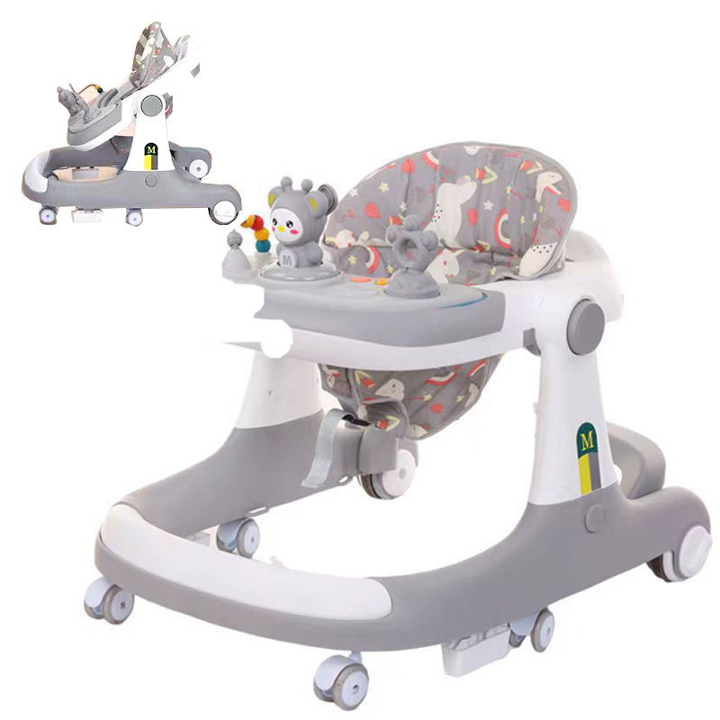 2022 New model Foldable 2 in 1 round baby walker with music multi-function baby push walker anti-rollover comfortable trolley