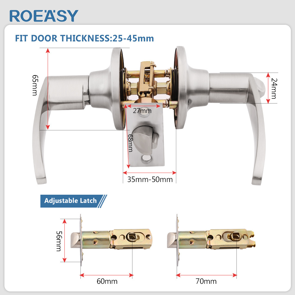 Roeasy  Modern 3694SS-BK zinc alloy lever tubular lock latch bathroom handle lock