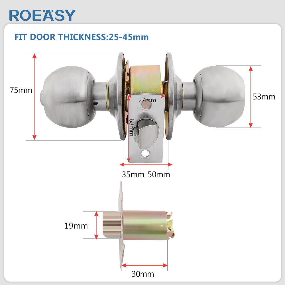 ROEASY door knobs Stainless Steel Cylindrical Knob Door Lock For Hotel Bedroom bathroom wooden door cerradura de puertas